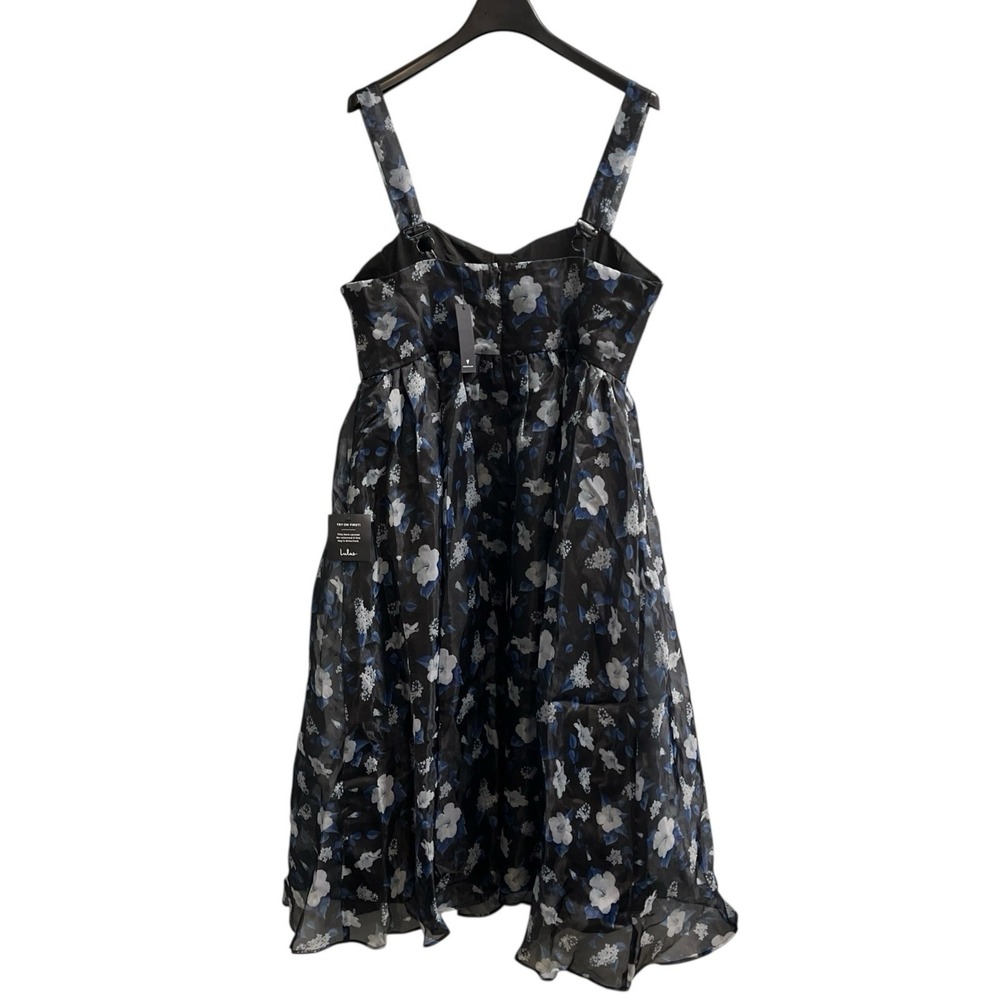 Lulus Dress Black Floral Organza Bustier Midi Size XXL Event Gala Wedding Guest - Picture 2 of 14